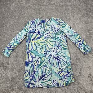 Lilly Pulitzer Tunic Top XXS Coverup Preppy Resortwear Vacation Cotton Blue 2XS